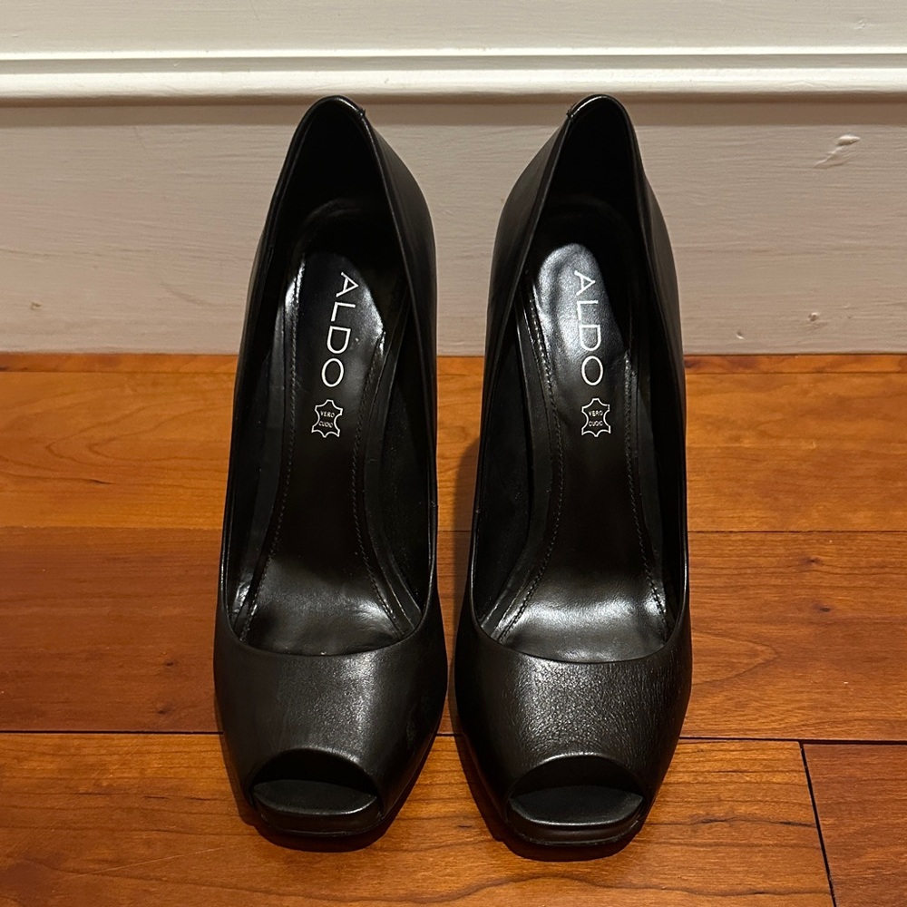 Aldo Black Peep Toe Heels